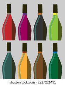 illustration of  set wine bottles