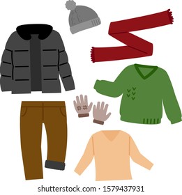 Illustration set of winter wears for men