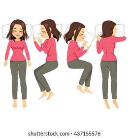 Illustration Set Of Woman In Four Different Sleeping Poses