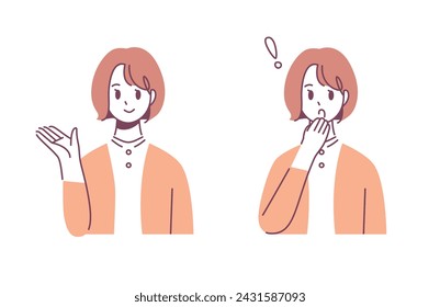 Illustration set of a woman with a guiding pose and a surprised expression