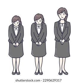 Illustration set of woman in suit bowing, full body set