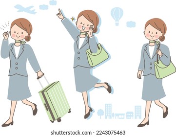 Illustration set of woman in suit going on a business trip