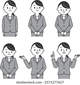 Illustration set of woman in suit upper body vector