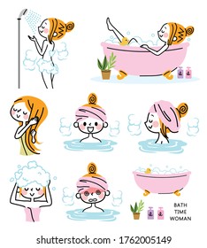 Ilustración de una mujer bañándose.