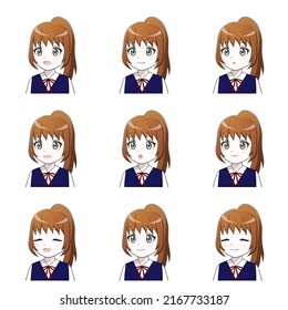 Illustration Set Of A Woman In Various Mouth Shapes (facial Expressions) (white Background, Vector, Cut Out)(Anime, Manga Touch)