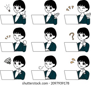 
Illustration set of a woman working on a personal computer