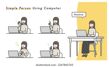 Illustration set of a woman working on a personal computer