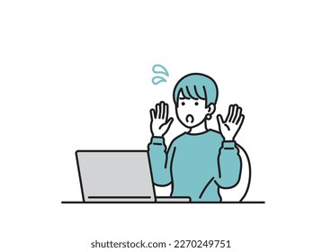 Illustration set of a woman working on a personal computer