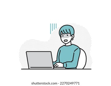 Illustration set of a woman working on a personal computer