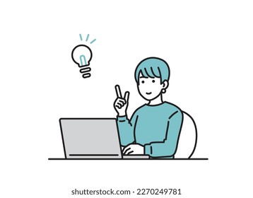 Illustration set of a woman working on a personal computer