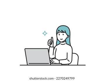 Illustration set of a woman working on a personal computer