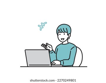 Illustration set of a woman working on a personal computer