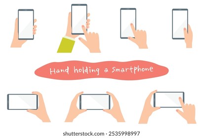 Illustration set of a woman's hand operating a smartphone