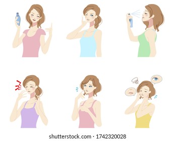 Illustration set of women doing beauty care