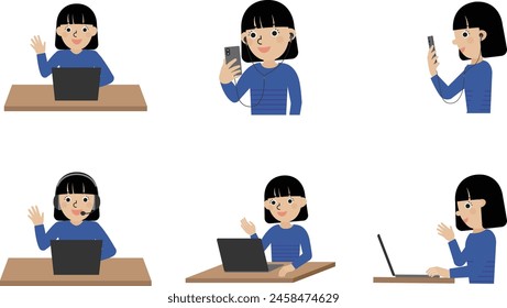
Illustration set of women making video calls