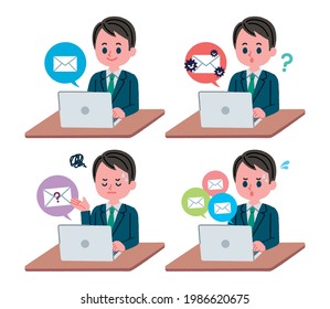 Illustration set of women receiving emails