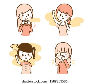 Illustration set of women smelling smell