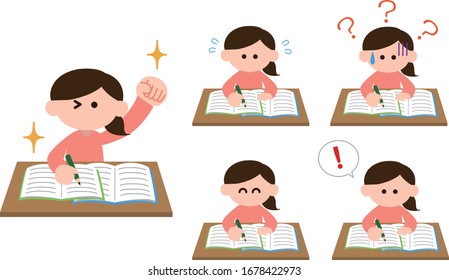 Illustration set of women studying