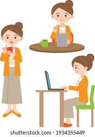 Illustration set of women using digital devices