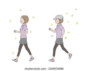 Illustration set of women walking