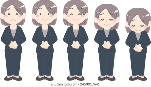 Illustration set of women wearing suits, whole body, bow, pants style