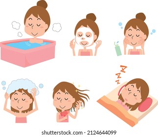 Illustration set of women who care about beauty