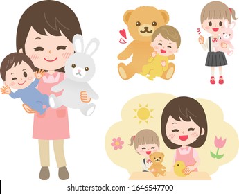 Illustration set of women who treat children
