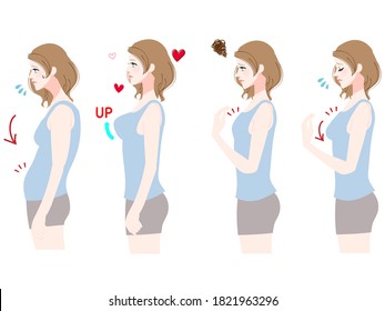 Illustration set of women's bust up and chest troubles