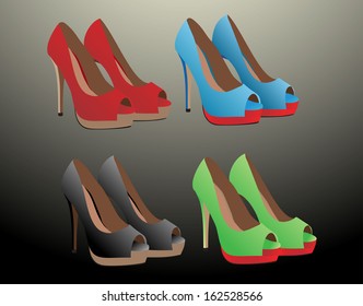 illustration set of women's shoes with heels
