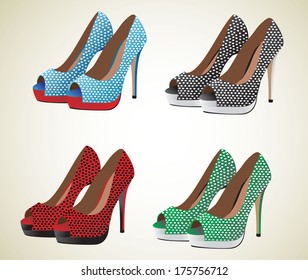 illustration set of women's shoes with heels