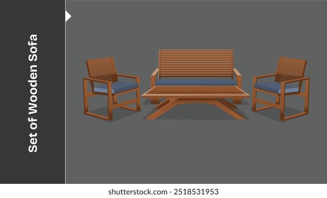  Conjunto de ilustración de sofás de madera para el interior