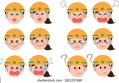 Illustration set of a worker wearing a helmet