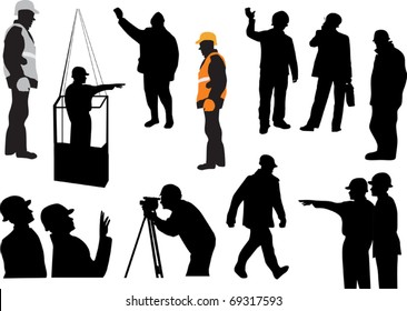 illustration with set of workers isolated on white background