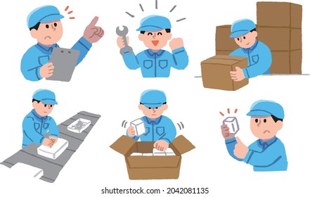 Illustration set of working male workers