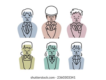 Illustration set of working people bowing apologetically (upper body)