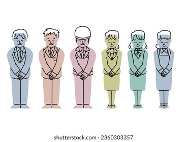 Illustration set of working people bowing
