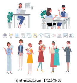 Illustration set of working women