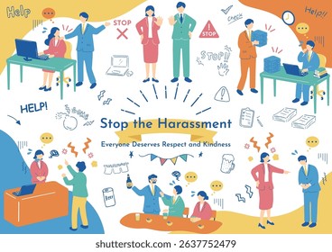 Illustration Set of Workplace Harassment Scenes