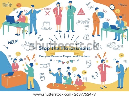 Illustration Set of Workplace Harassment Scenes