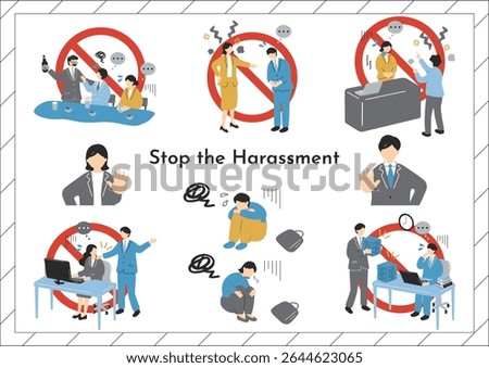 Illustration Set of Workplace Harassment Scenes