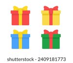 An illustration set of wrapped present box icons.