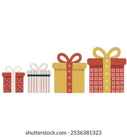 An illustration set of wrapped present box icons.