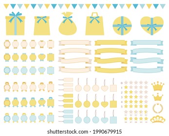 Illustration set with yellow and light blue frames.
