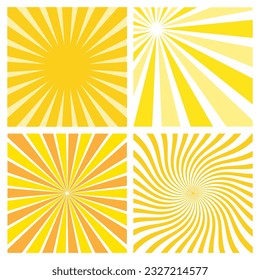 Ilustración conjunto de rayos solares abstractos de color naranja amarillo sobre fondo blanco