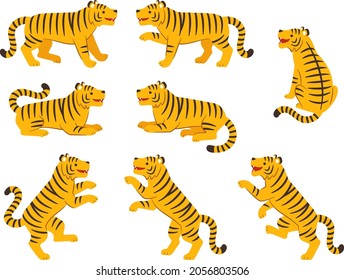 
Illustration set of yellow tigers in various poses