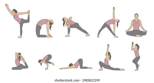 La Ilustración de las poses de yoga.