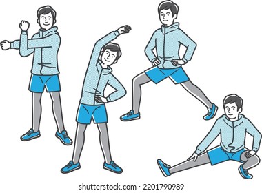 Illustration set of a young man doing warm-up exercises