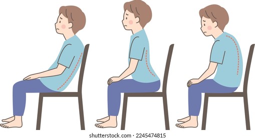 Illustration set of young man sitting bad posture