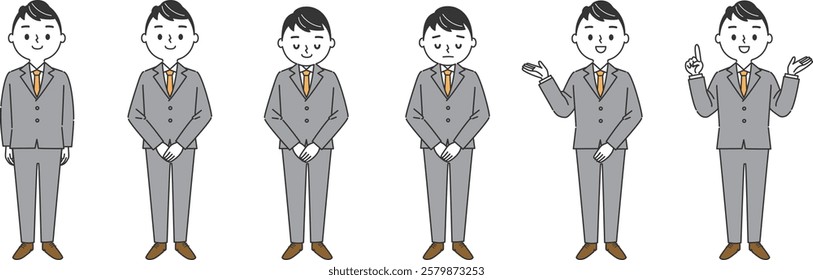 Illustration set of young man in suit full body vector