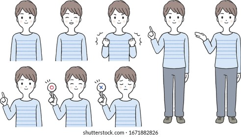 Illustration set of young men posing